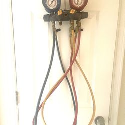 Yellow Jacket 46013 4-Valve Brute II Refrigerant Manifold for R410A, R404A, and R22 with 1/4" Ball Valve Hoses and 3/8" Charging Hose