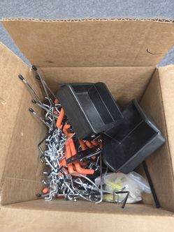 Large Lot Assorted Pegboard Hooks Tool Storage Hangers & Bins