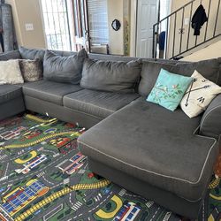 Large Sectional Grey Coach - With Full Size Bed 