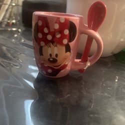 Mickey Mouse and Minnie mouse cup with Spoon