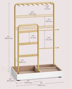 SONGMICS Jewelry Holder Display Stand Metal Frame Velvet Tray - Gold