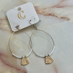 Charming Charlie White Beaded Gold Tone Earrings 