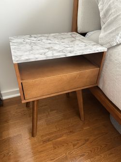 Mid Century Modern Walnut Nightstand W/ Faux Marble Top in Great Condition!