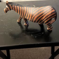Vintage Hand Carved Wooden African Zebra Figurine
