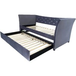 Brand new firm price $299 dark grey velvet Crystal tufted daybed twin over twin Mattress NOT included