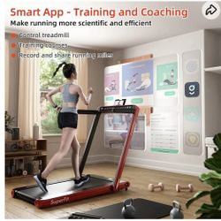 2-in-1 Folding Treadmill, 2.25HP Portable Under Desk Walker with Dual Digital Display, Bluetooth Speaker and Remote Control, Electric Walking Machine