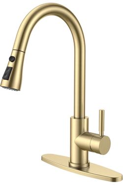 Single Handle Pull Down Sprayer Kitchen Faucet Commercial Kitchen Sink Faucets for RV, Laundry in Brushed Gold