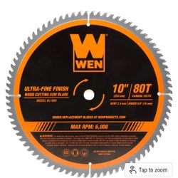 BRAND NEW WEN BL1080 10-Inch 80-Tooth Carbide-Tipped Ultra-Fine Finish Professional Woodworking Saw Blade for Miter Saws and Table Saws  