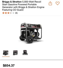 Briggs & Stratton 5,000-Watt Recoil Start Gasoline Powered Portable Generator with Briggs & Stratton Engine Featuring CO Guard