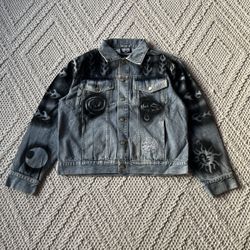 Dries Van Noten x Stüssy Stencil Graffiti Men Denim Blue Button Up Jacket