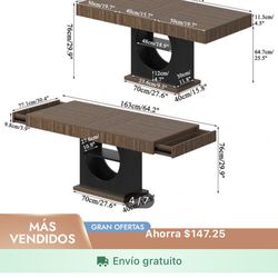 Dining table for 4-6 people, 55-inch dinner table with drawers and open storage, wooden pedestal base, rectangular farmhouse style kitchen table for k