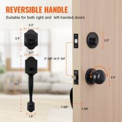 486^Front Door Handle and Deadbolt Set, Matte Black Front Door Lock Set with Interior Knob, Adjustable Hole Spacing Single Cylinder Handleset, for Rig