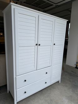 Large White Wooden Wardrobe/ Hutch
