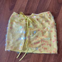 Yellow Pastel Sequins Skirt Or Top Size Small Brand New!