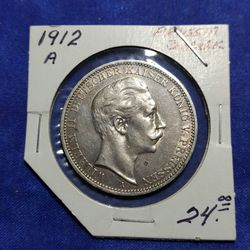 Vintage 1912-A Silver Prussian 3 Mark Coin