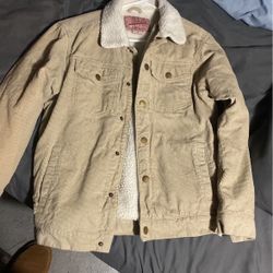 Nice Corduroy Jacket Beige/cream With White Fluffy Neck And Inside! 