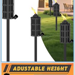 Citronella Torches For Outside,16oz Outdoor Metal Garden Torches,60" Garden Décor Torches With 5-Prong Grounded Stake (2)