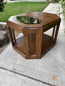 Octagonal Wood Coffee Table with Glass Insert