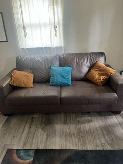 Brown Faux Leather 3-Seat Sofa