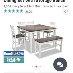 Expandable Counter Height Dinning Set With Storage Bench