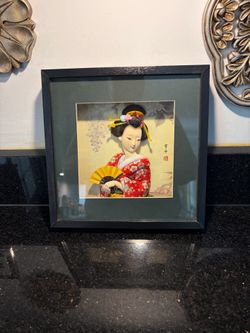 Vintage Japanese Geisha Shadow Box Wall Art 10x10x1.5”