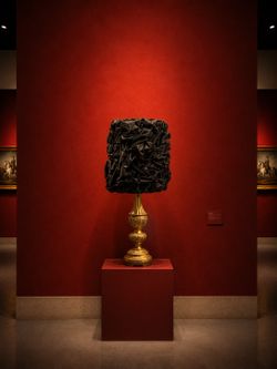 Vintage Gold Base Table Lamp with Black Textured Shade