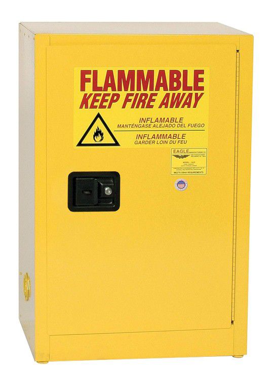 Eagle 12 Gallon Steel Flammable Liquid Storage Cabinet, Space Saver, 1 Shelf, 1 Manual Closing Door Fire Cabinet for Gasoline, Yellow, 1925X