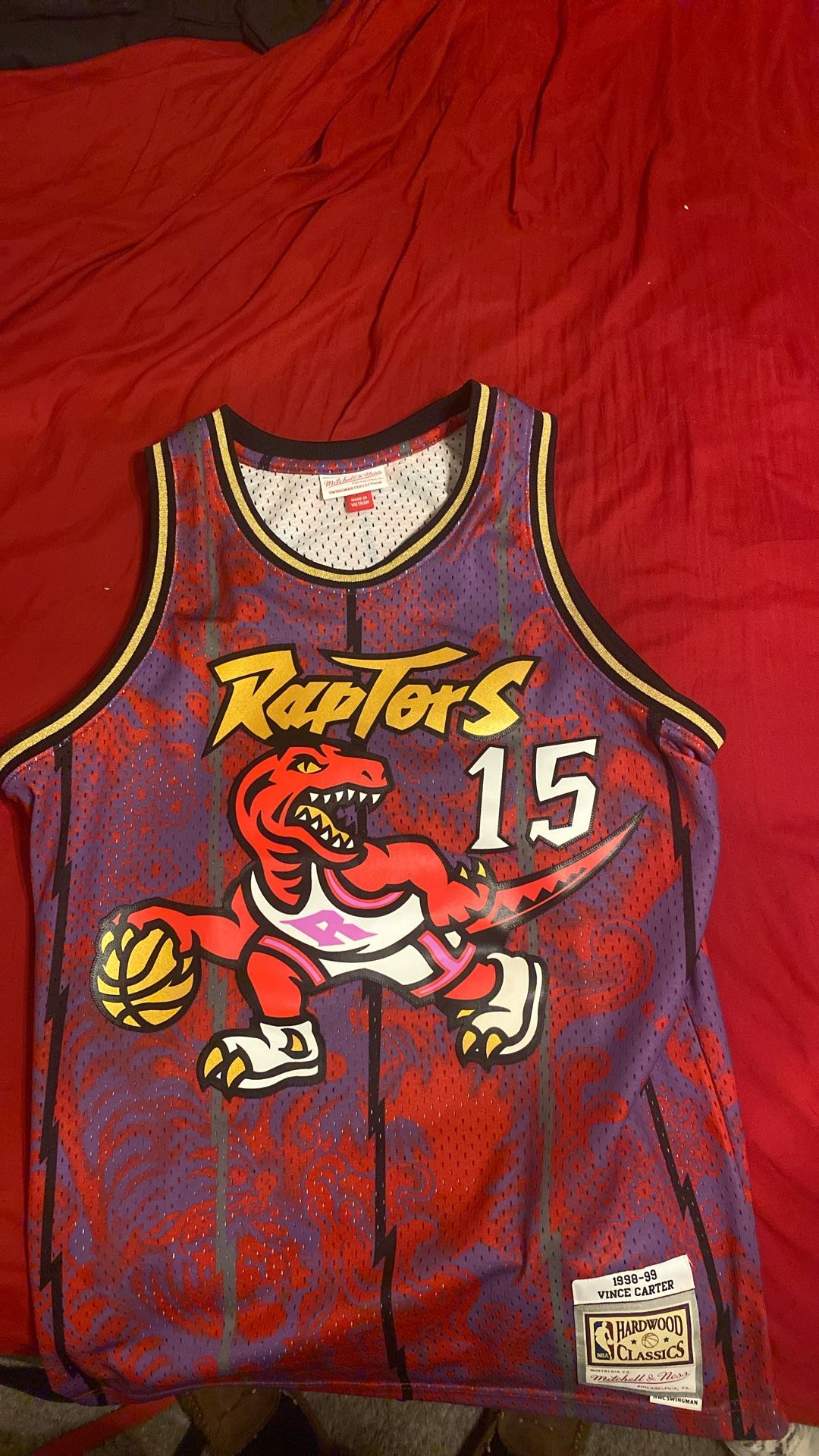 1998-99 Vintage Stitched Mitchell And Ness Vince Carter Jersey ( Red Purple And Gold) 