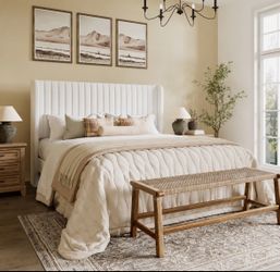 Queen Size Elegant White Upholstered Bed
