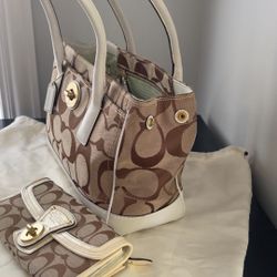 Coach White Trim Shoulder Bag with Matching Wallet