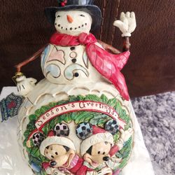 Jim Shore Walt Disney Showcase Collection Mickey Minnie Snowman Seasons Greetings Christmas