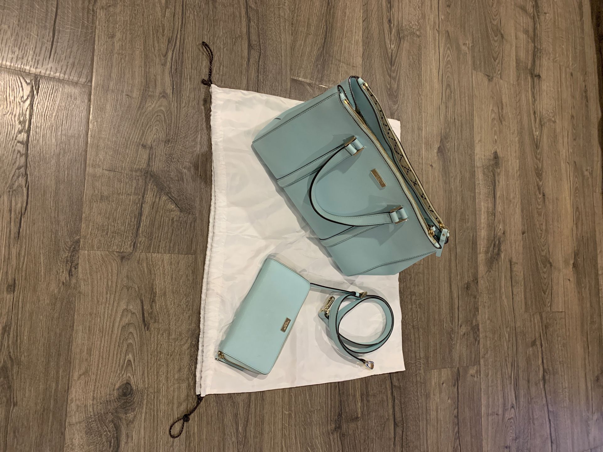 Kate Spade New York Teal Blue XL purse with wallet and adjustable removable strap