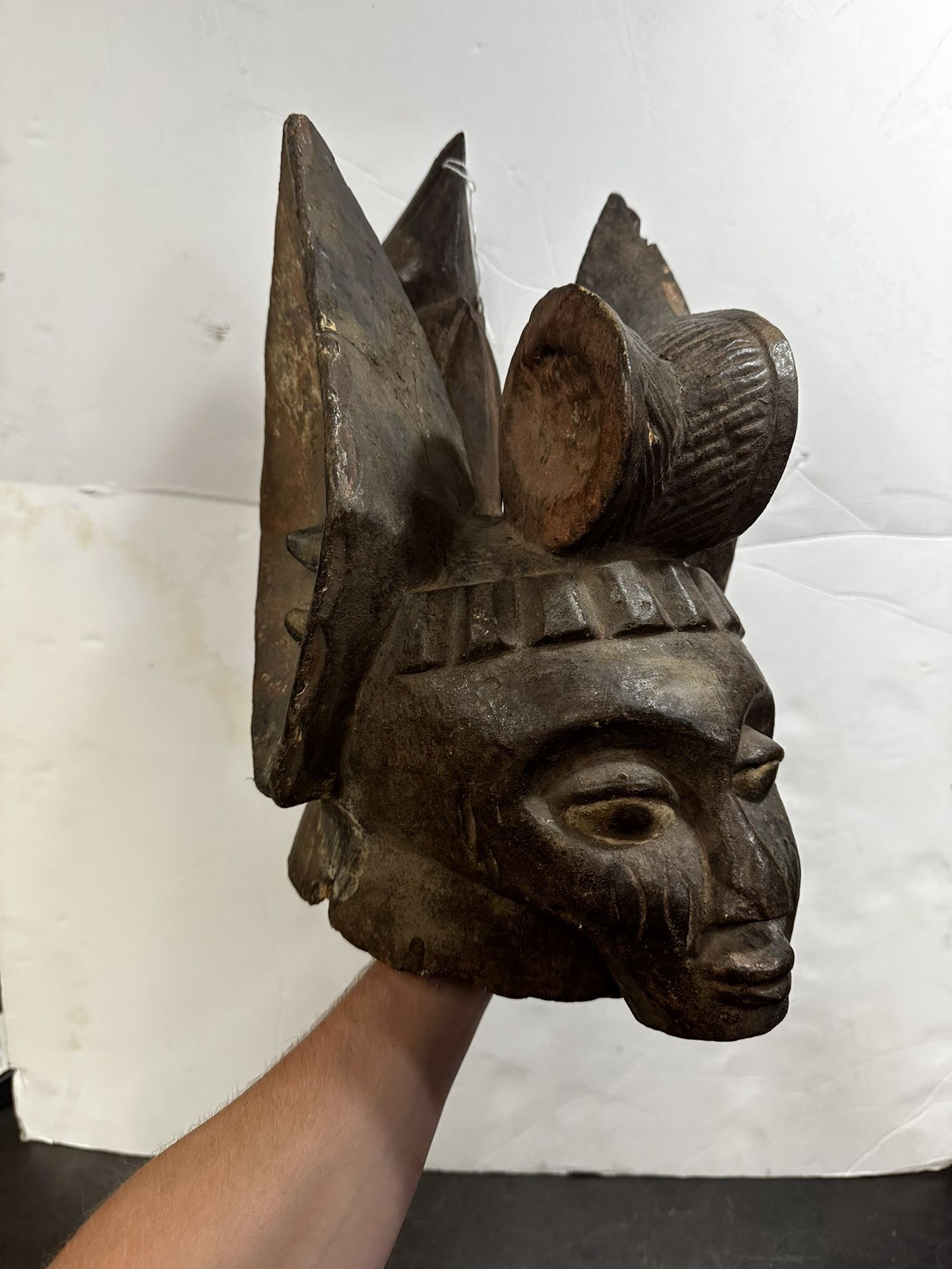 Antique African Ere Egungun Ancestor Headdress Helmet Mask Yoruba 14”