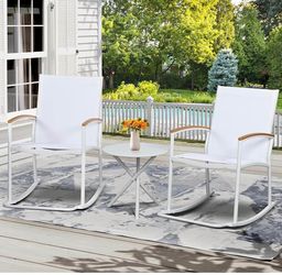 3 Piece Outdoor Rocking Bistro Set, Textilene Fabric Small Patio Furniture Set, Front Porch Rocker C