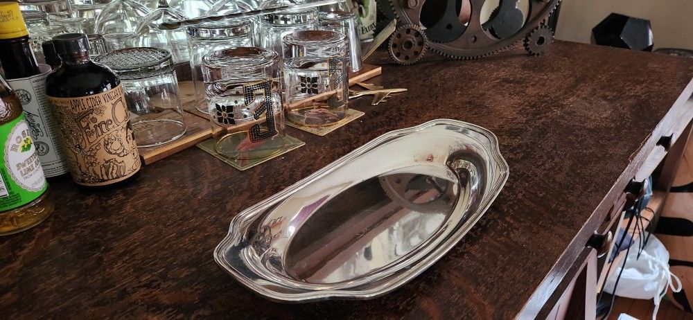 1940s Era Silver Plate Bread Serving Dish
