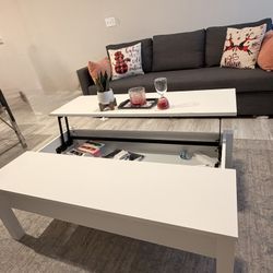 Modern Lift-Top Coffee Table with Hidden Storage – White