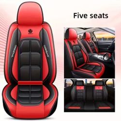 New Universal Car Seat Covers Full Set 5 Seats Red & Black PU Leather