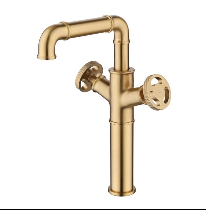 Industrial Solid Brass Handle Single Hole Bathroom Vessel Sink Faucet Open Box