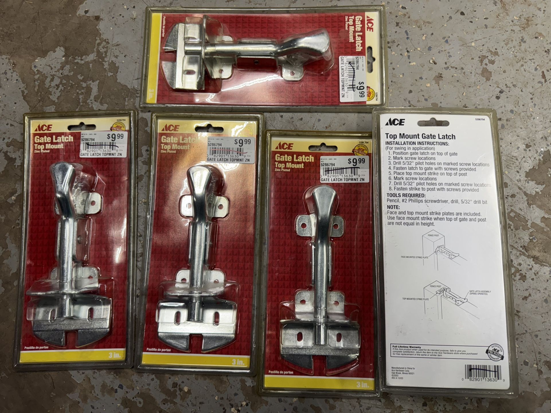 (5) New Gate Latch Top Mount. $20 Takes All Five. Must Pickup