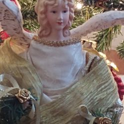 18" Angel With Gold And White Dress.