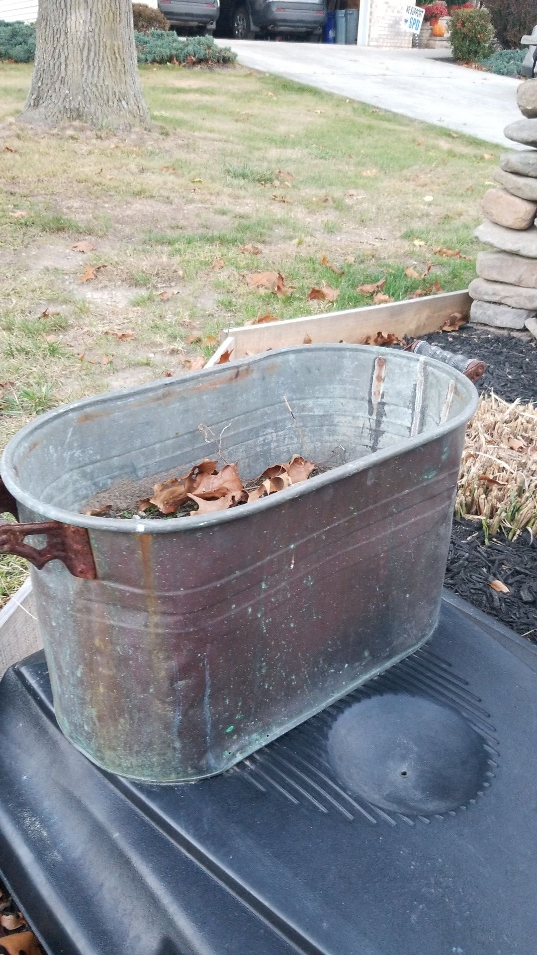 Vintage copper boiler planter