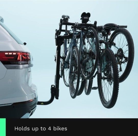 Hitch Mounted 4-Bike Suspension Rack, Quick Release Handle, Double Folding, Smart Tilting Design, RV Use Prohibited, 2" Hitch