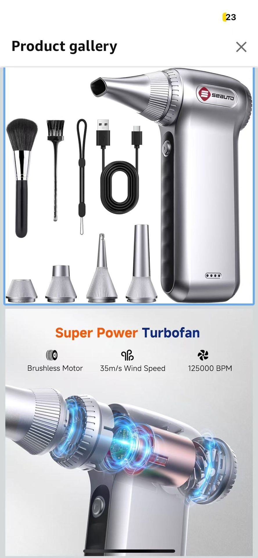 Compressed Air Duster-125,000 RPM Cordless Electric Air Duster, Rechargeable Super Power Air Blower with 3-Gear Turbo Fan, Air Blower for PC, Keyboard