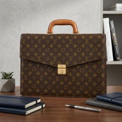 Luxury Monogram Leather Handle Briefcase Business Bag Portfolio Hard-Sided Documents Attache