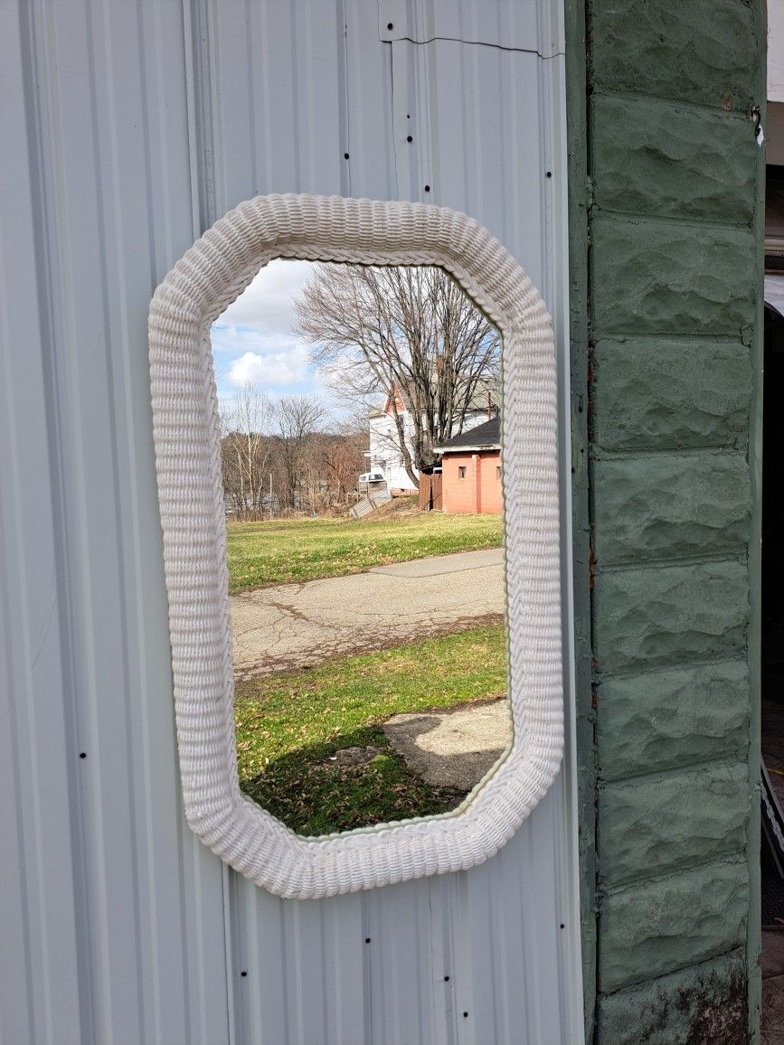 Vintage Octagonal Rattan Look Wall Hanging Mirror