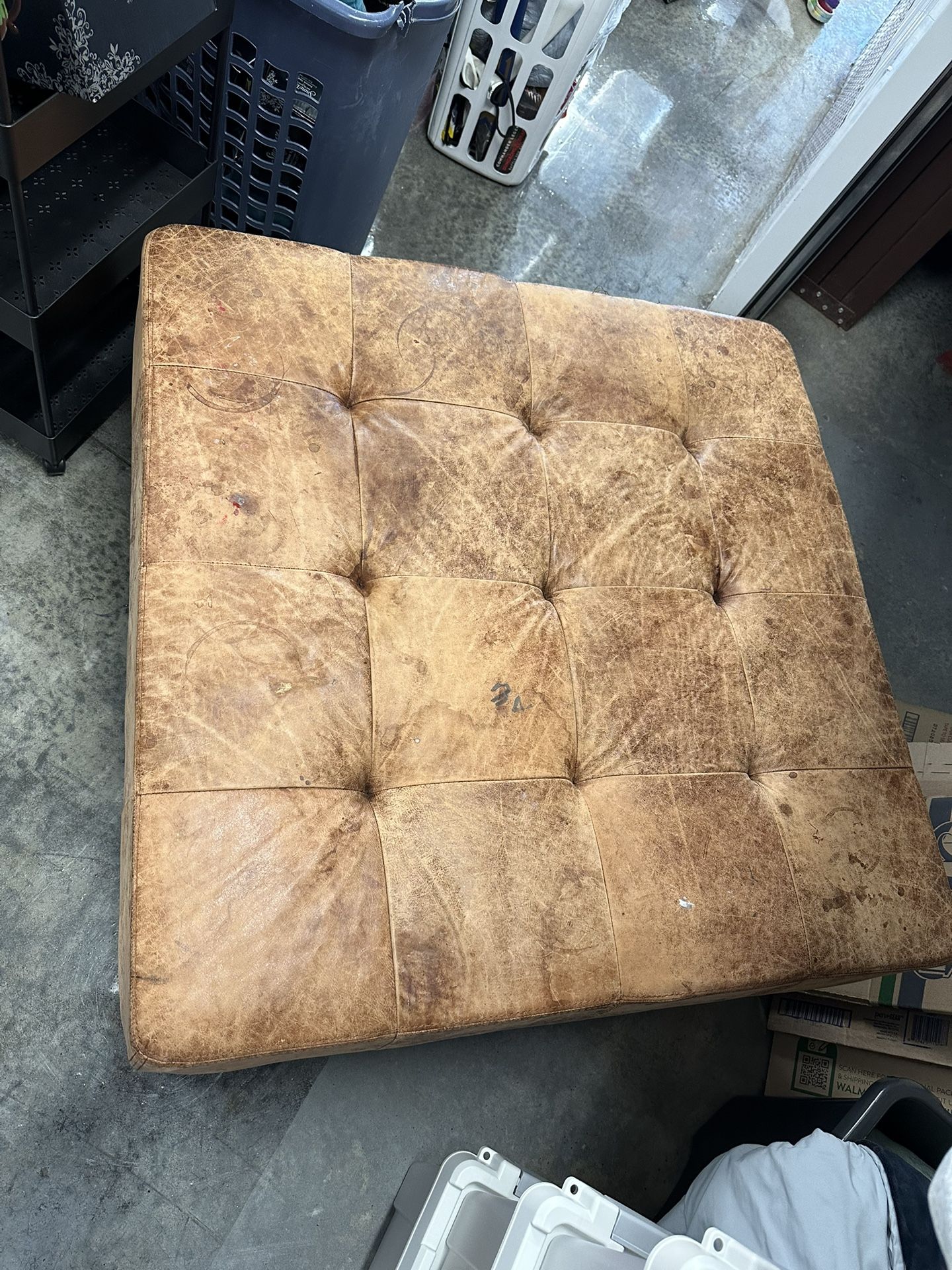 Square Leather Ottoman