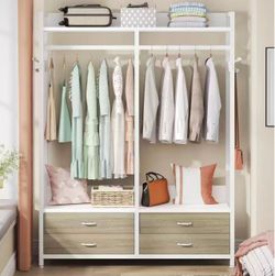 F1899 Freestanding Closet Organizer, Garment Rack with Drawers & Shelves