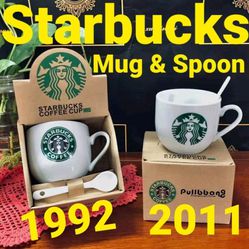 ☆Brand NEW In BOX IMPORTED Starbucks Ceramic MUG and Spoon Set ☆ Thermos Cup Tumbler Stanley ☆