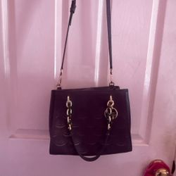 Black Structured Handbag with Gold Chain Detail