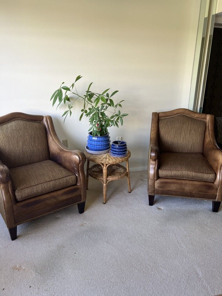  Leather And Fabric Club Chairs 
